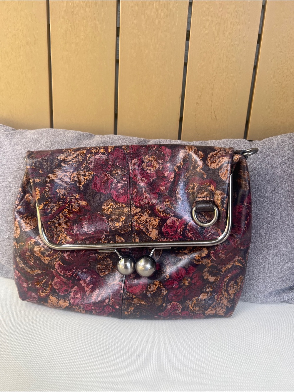 Patricia Nash Burgundy and Brown Floral Brocade Kisslock Purse/Clutch